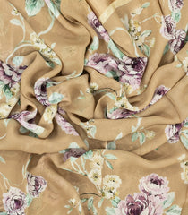Beige Woven Georgette Silk Saree With Printed Floral Motifs-PS0557