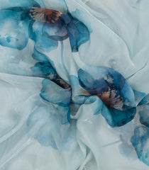 Light Blue Woven Blended Chiffon Saree With Printed Floral Motifs & Embroidered Selvage-EN1910