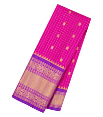 Hot Pink Handloom Gadwal Silk Saree With Checks & Contrast Border -GA0457