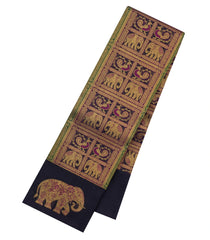 Black Handloom Kanchipuram Silk Saree With Meena Motifs-KA15818