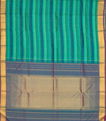 Aquamarine & Blue Handloom Kanchipuram Silk Saree With Stripes-KA13108