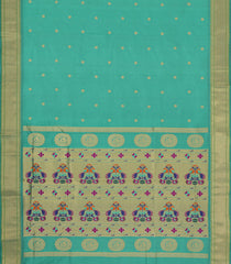 Aquamarine Handloom Paithani Silk Saree With Floral Zari Motifs & Meena Pallu-PA1134