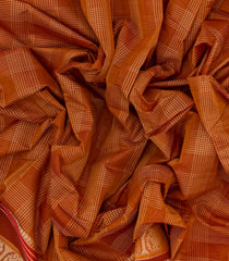 Rust Handloom Kanchi Cotton Saree With Checks