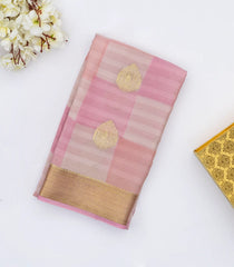 Baby Pink Mysore Crepe Silk Saree With Printed Checks & Buttas