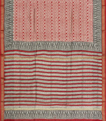 Red Printed Chanderi Cotton Saree With Zari Border-CC1527