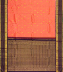 Peach Handloom Korvai Kanchipuram Silk Saree With Zari Buttas-KA15835