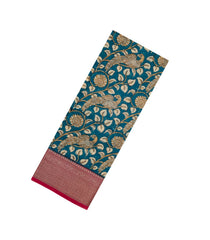 Black Printed Chanderi Cotton Saree With Zari Border-CC1555