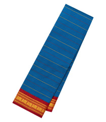 Blue Handloom Korvai Kanchipuram Silk Saree With Silk Stripes - KA14643