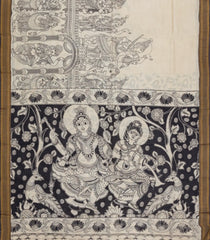 Cream Printed Kalamkari Cotton Saree With Zari Border-KAL1225
