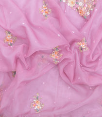 Baby Pink Woven Pure Supernet Saree With Meena Floral Hand Embroidery -EN2103