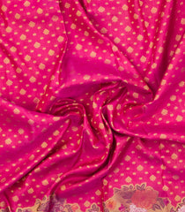 Pink Handloom Korvai Kanchipuram Silk Saree With Meena Floral Border-KA15811