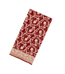 Maroon Handloom Banarasi Khaddi Georgette Silk Saree With Floral Motifs-BE1805