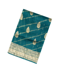 Steel Blue Handloom Banarasi Organza Tie & Dye Silk Saree With Floral Motifs-BE1286