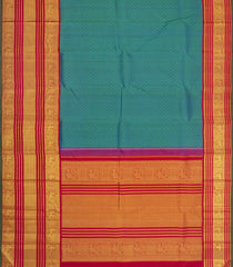 Cyan Handloom Korvai Kanchipuram Silk Saree With Threadwork Motifs-KA16097