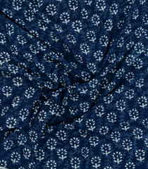 Indigo Printed Jaipur Cotton Saree With Floral Motifs-JC1619