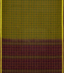 Olive Green Woven Kadapa Cotton Saree With Checks & Buttas-KN0655
