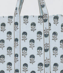White Bagru Printed Handmade Cotton Quilted Tote Bag-ACS1024