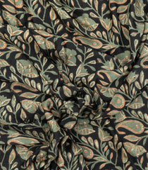 Black Printed Modal Silk Saree With Floral Motifs-PS0725