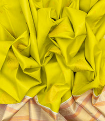 Neon Green Handloom Korvai Kanchipuram Silk Saree With Floral Buttas-KA12523