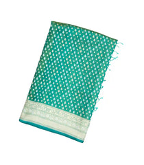 Aquamarine Handloom Organza Satin Soft Silk Saree With Floral Motifs-SO4091