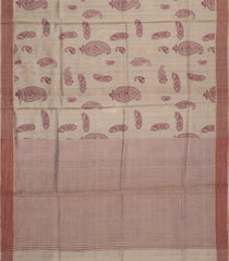 Beige Printed Tussar Silk Saree With Paisley Motifs-TU3781