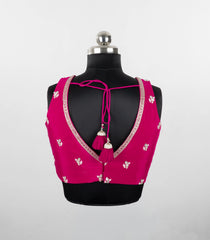 Pink Embroidered Blended Raw Silk Readymade Sleeveless Blouse RB5195