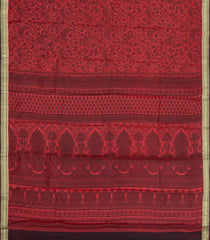 Red Printed Silk Saree With Floral Motifs & Zari Border-PS0684