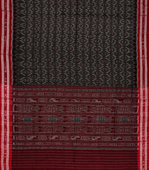 Black Orissa Cotton Saree With Tie & Dye Motifs & Contrast Crimson Border