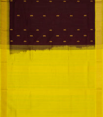 Dark Brown Handloom Silk Cotton Saree With Buttas & Contrast Border-SC4474