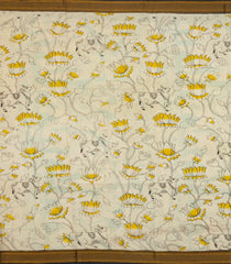 Aquamarine Printed Kalamkari Cotton Saree With Zari Border-KAL1217