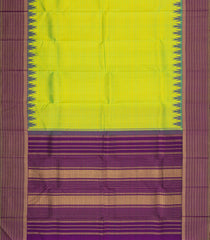 Neon Green Handloom Korvai Kanchipuram Silk Saree With Stripes-KA15332