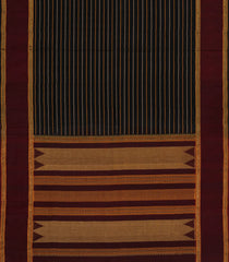 Black Handloom Silk Cotton Saree With Veldari Stripes-SC3896