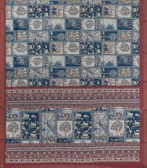 Brown Printed Art Linen Saree With Zari Border-BL6027