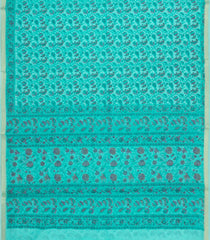 Turuqoise Printed Blended Cotton Saree With Floral Vine Motifs-BL6237