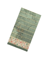 Sage Green Printed Synthetic Dola Silk Saree With Zari Stripes & Border -SY0362