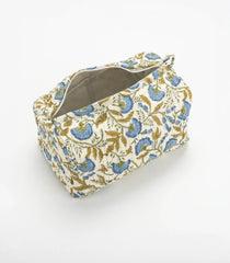 Off White Cotton Bagru Printed Toiletry Bag With Zipper-ACS1082