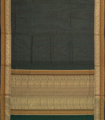 Bottle Green Handloom Silk Cotton Saree With Zari Checks-SC4036