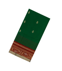 Dark Green Handloom Soft Silk Saree With Floral Buttas & Contrast Border-SO4535