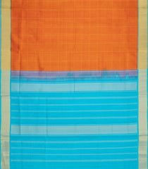 Orange Handloom Silk Cotton Saree With Zari Checks & Contrast Border-SC4727