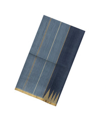 Navy Blue Woven Kora Soft Silk Saree With Stripes & Temple Border-SO4747