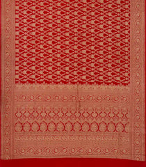 Red Handloom Banarasi Khadi Georgette Silk Saree With Floral Jaal Motifs-BE1691