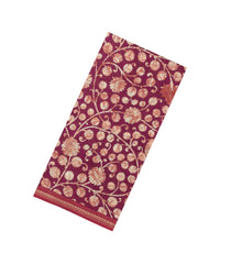 Burugndy Printed Tussar Silk Saree With Kalamkari Motifs-TU3596
