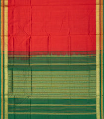 Red Handloom Silk Cotton Saree With Zari Border & Contrast Pallu-SC3729