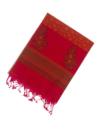 Taupe Handloom Kora Silk Cotton Saree With Buttas & Pink Pallu