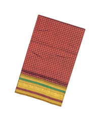 Maroon Handloom Korvai Silk Cotton Saree With Checks & Contrast Border-SC3739