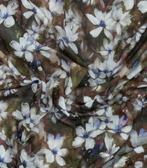 Dark Olive Printed Synthetic Linen Saree With Floral Motifs-SY0216