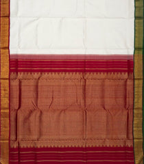 White Handloom Kanchipuram Korvai 9 Yards Silk Saree With Ganga Jamuna Border