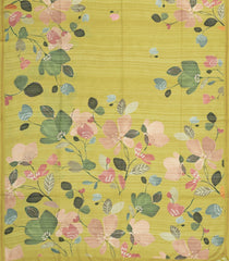 Yellow Printed Synthetic Tussar Silk Saree With Floral Motifs-SY0176