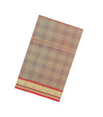 Grey Handloom Soft Silk Cotton Saree With Zari Checks-SC4586