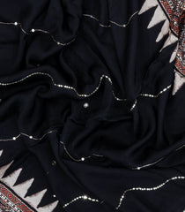 Black Printed Modal Silk Saree With Embroidered Motifs-PS0743